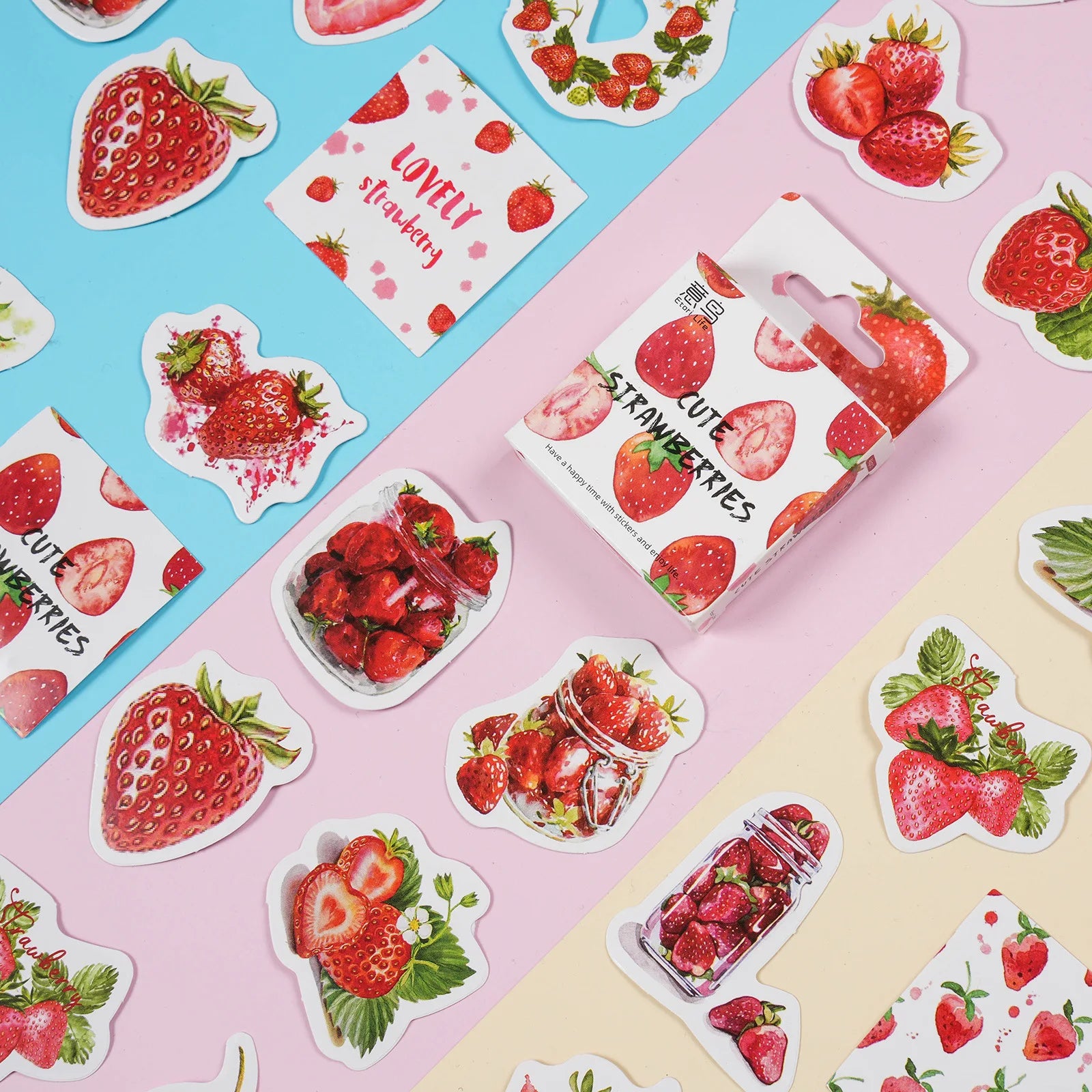46pcs/pack Box-Packed Stickers Strawberry Series Flower and Fruit Good-looking Water Cup Phone Case Journal Decoration Stickers