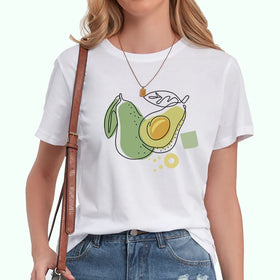 Luxury Summer Designer Women's T-shirts Eco-Friendly Knitted Crew Neck Avocado Graphic Digital Print Featuring Logo Decoration