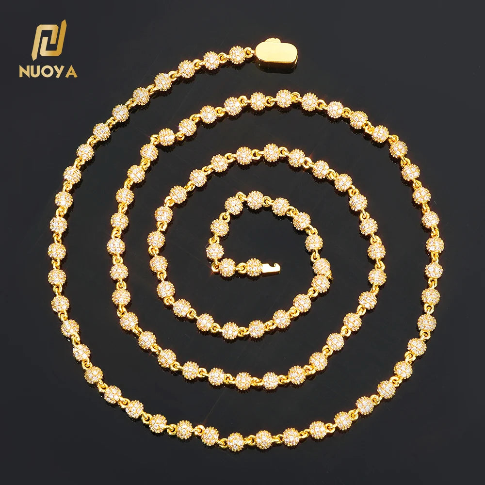 NUOYA Hip Hop Jewelry 4mm Gold Plated Choker Necklace Full Pave Iced Out CZ Diamond Round Bead Diamond Chain for Women