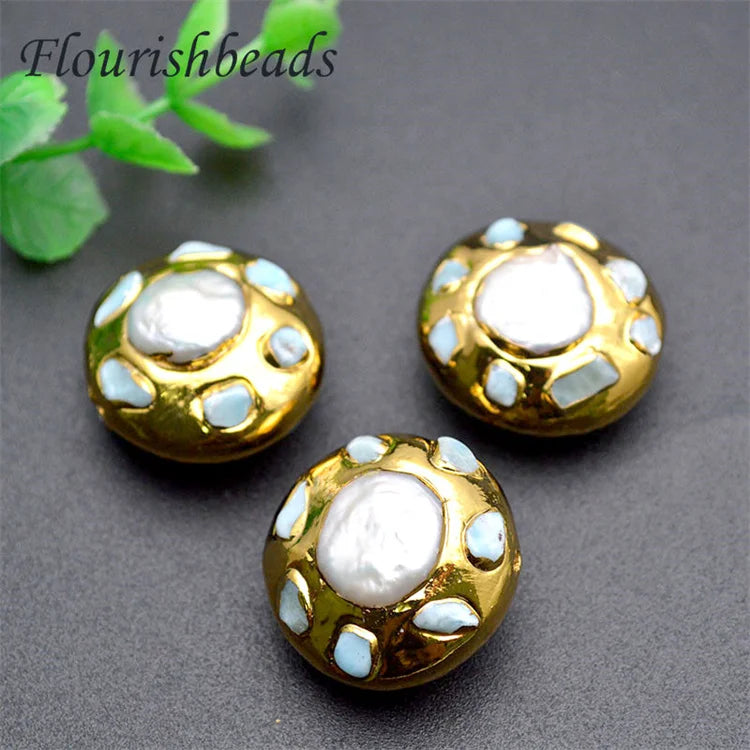 DIY Necklaces Bracelets Natural Freshwater Pearl Gold Plating Amazonite Stone Freeform Big Size Round Shape Loose Pearl Beads