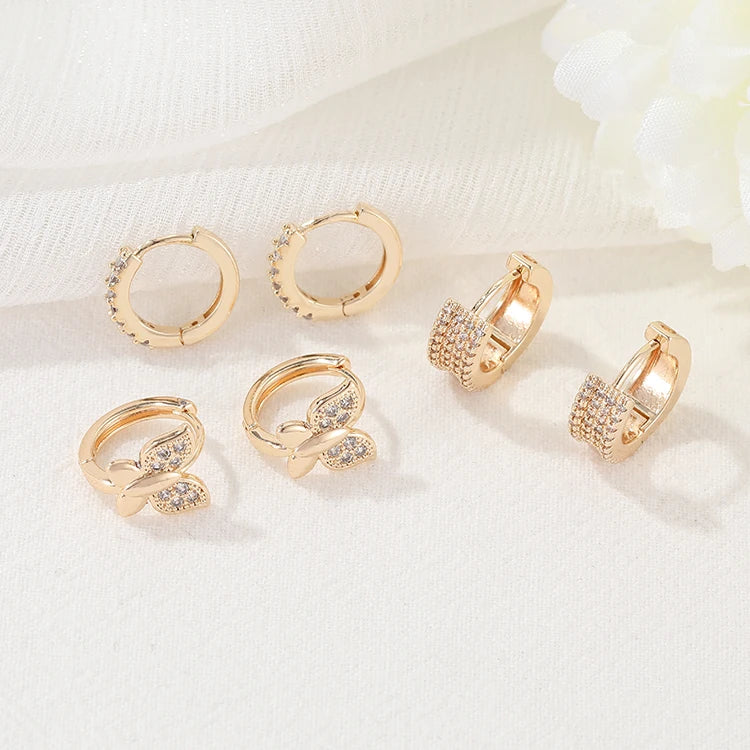 Wholesale Fashion Jewelry Huggie Earring Brass 14K Gold Plated Cubic Zircon Butterfly Shaped Hoop Earrings