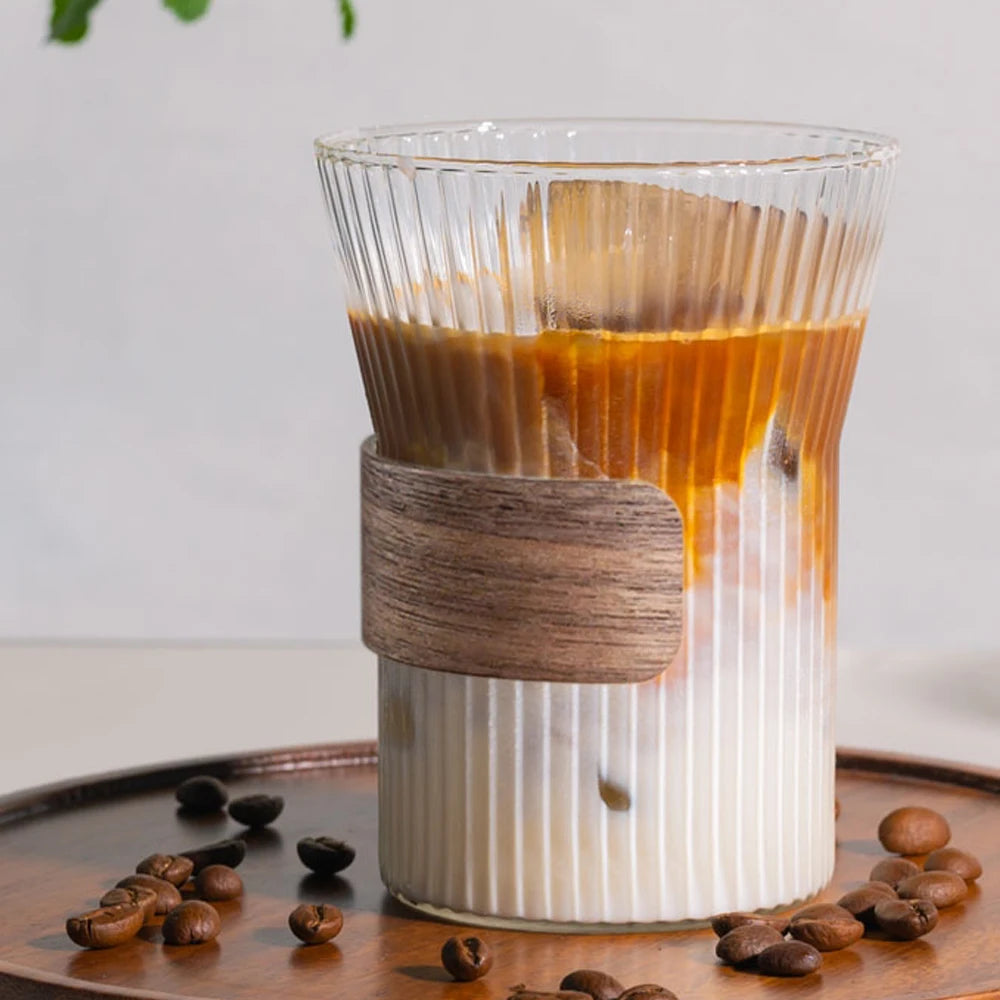 Japanese Style Ribbed Cup Vertical Stripes Borosilicate Glass Cup Coffee Cup Glass Coffee Mug