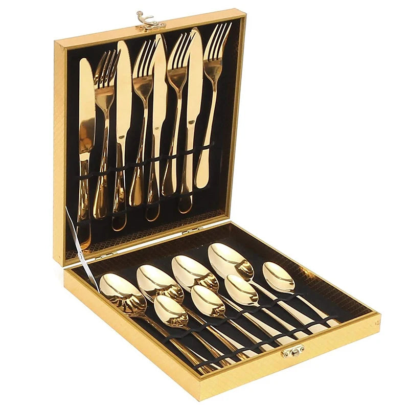 Luxury 16 Piece Cutlery Sets Stainless Steel Silverware Flatware With Gift Box