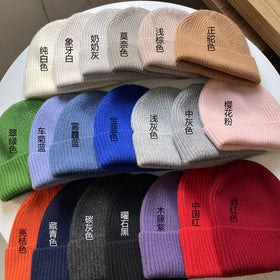 Wholesale Autumn Winter Luxury Europe America Wool Thick Knitted Beanie Hats Men Women Pure Knitted Merino Wool Beanie Hat