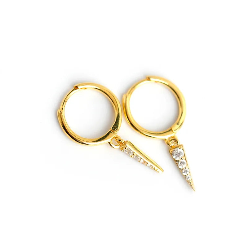 ZHILIAN 18k Gold Plated 925 Sterling Silver Spike Rivet Pendant Hoop Earrings for Women