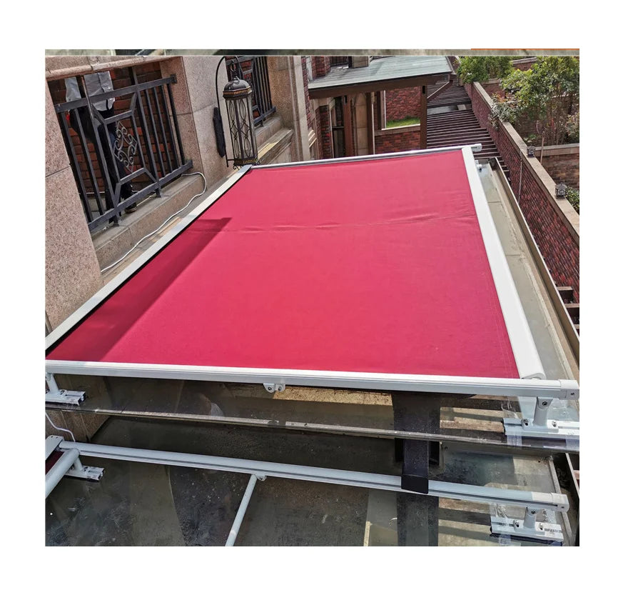 DM Electric Aluminum Retractable Pergola Awning Acrylic Sail Remote Control Windproof PU Coated Extra Rain Cover Customized
