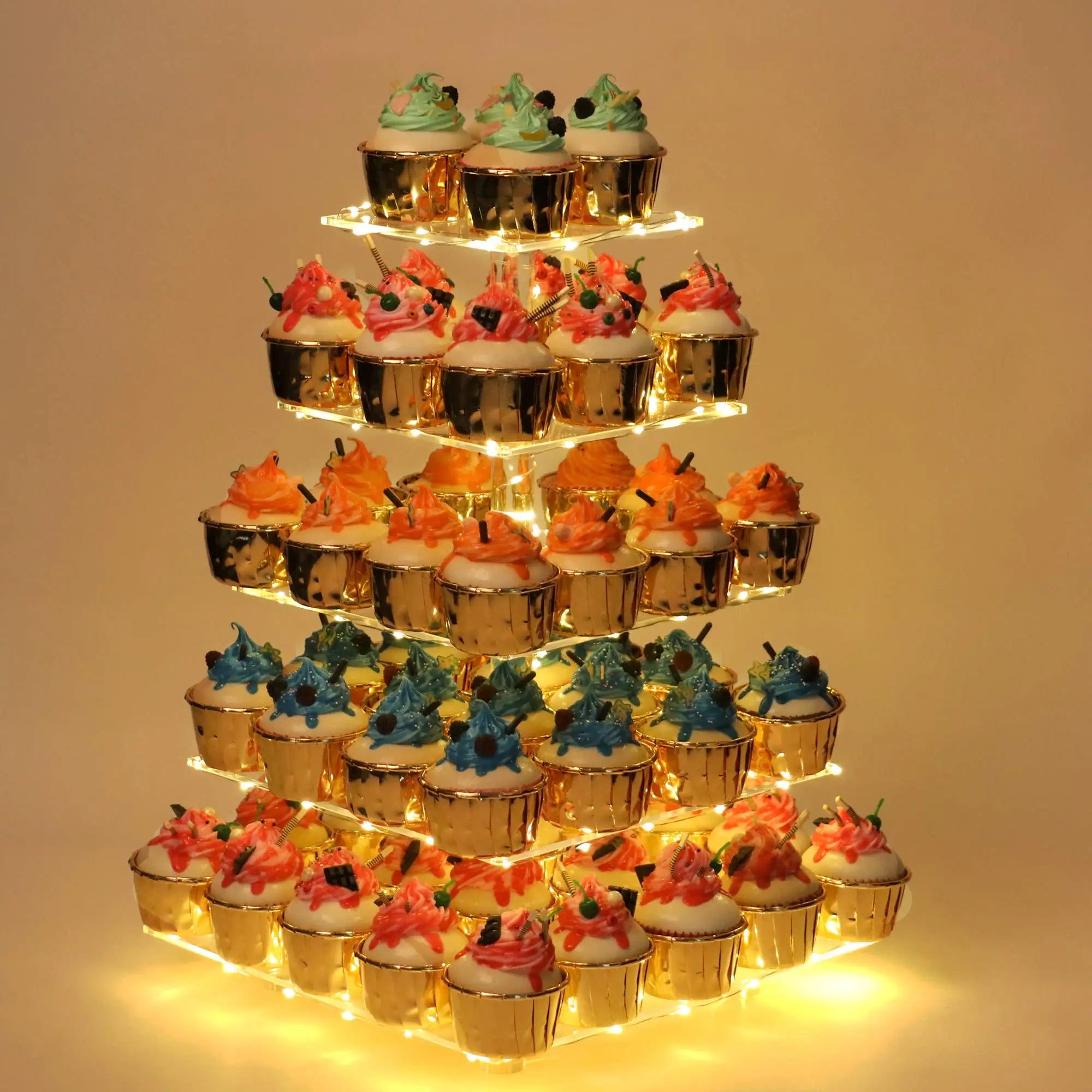 Factory Wholesale 5 Tier LED Light Eco-Friendly Acrylic Cupcake Stand for Wedding Party Father's Day Graduation