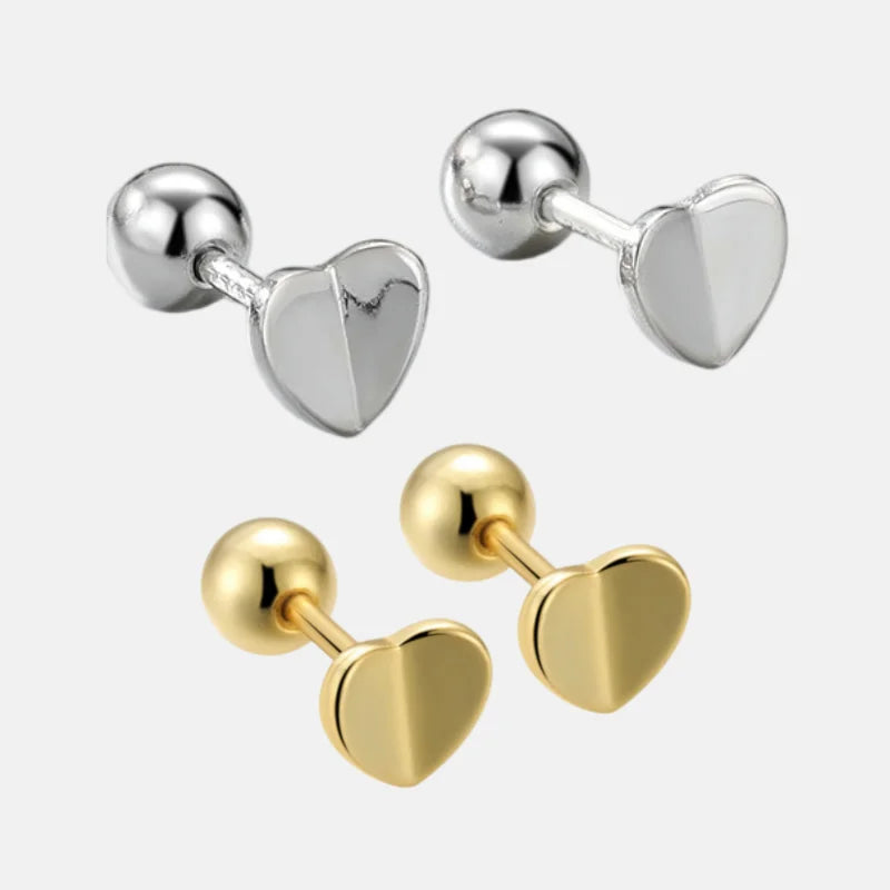 Minimalist 925 Sterling Silver Large Folded Heart Korean Designer Fashion Fine Jewelry Gold Plated Screw Back Earrings Women