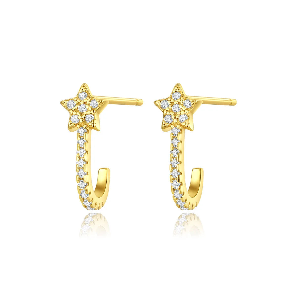 Trendy Star Drop Earring Design 925 Sterling Silver CZ Zircon J-Shape Stud Earrings for Women Wholesale