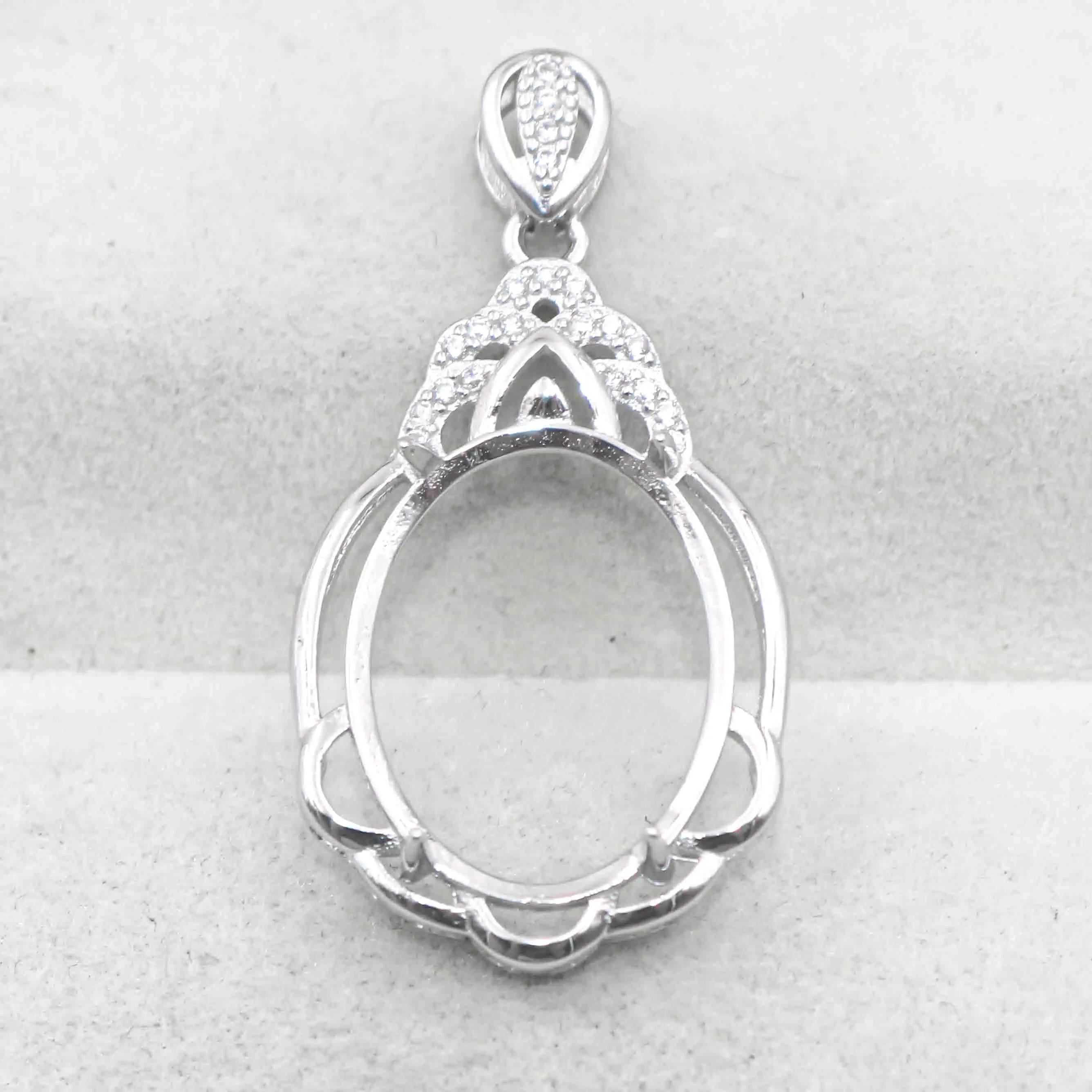 Sterling Silver 14*18mm Semi Mount Pendant Empty Frame Blank Support Setting S925 Base Holder Without Center Stone for DIY Inlay