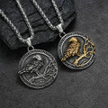 Vintage Stainless Steel Viking Nordic Crow Pendant Stainless Steel Viking Rune Necklace Compass for Men Animal Amulet Jewelry