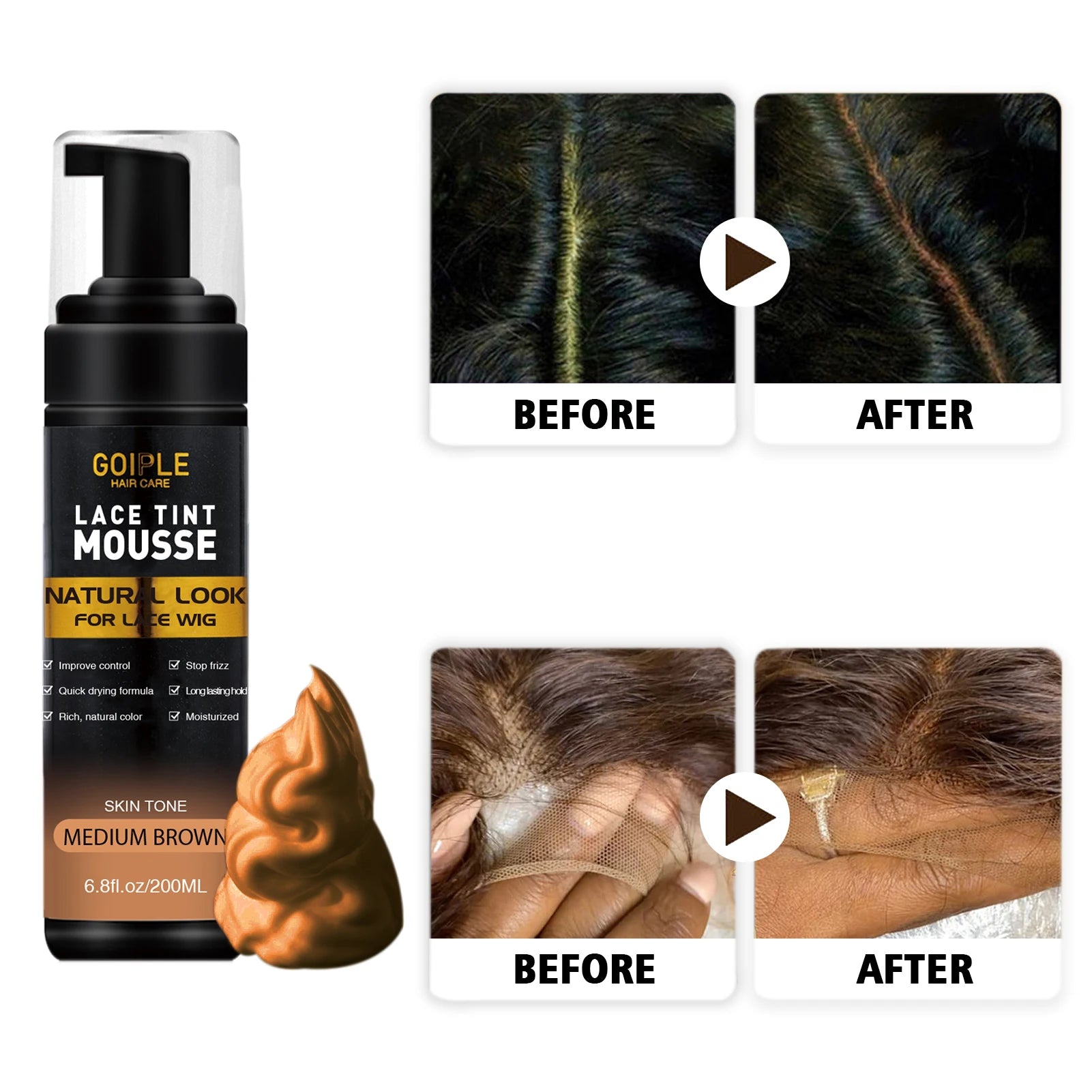 Custom Label Lace Tint Mousse Perfect Match Skin Tone to Wig Tint Foam for Wig Installation Drying Fast Wig Tint Mousse