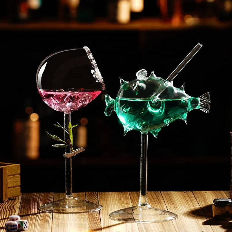 Creative Transparent Fugu Glass Cocktail Cup for Party Use 200ml Capacity
