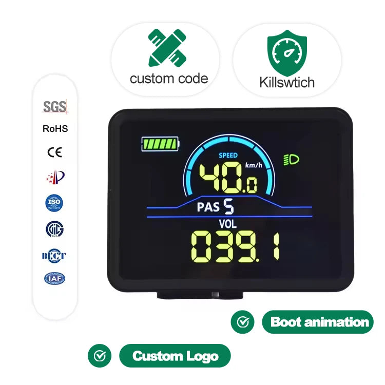 Electric Bike LCD Display for Road Bike Waterproof Connector 36V/48V Compatible Multi-Function Plastic Computer with Big Meter