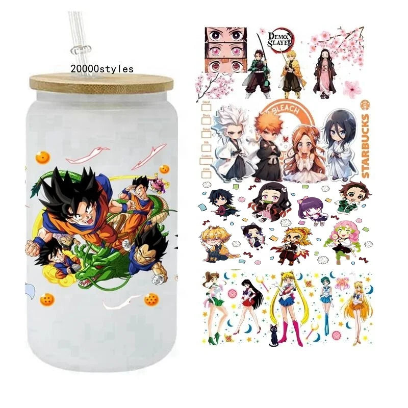 Anime UV DTF Cup Wraps Transfers 16oz Cartoon Anime Print Cup Wrap Transfers Ready to Apply Waterproof UV Decals for Cup Wraps