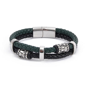 Stainless Steel Norse God Thor Mjolnir Bead Genuine Leather Bracelet Viking Jewelry