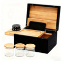 Bamboo Storage Box with Lock Combination Smell Proof Box with Removable Tray and Jars Decorative Box Set with LED Light