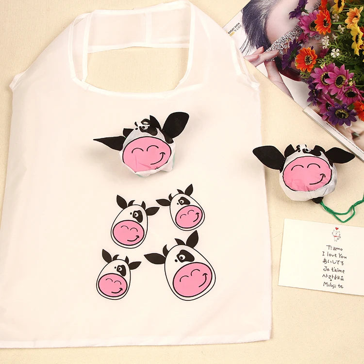 Custom Portable Eco-friendly Folding Reusable Nylon Tote Bag New Pattern Cartoon Design Premium Shopping Tote Bag