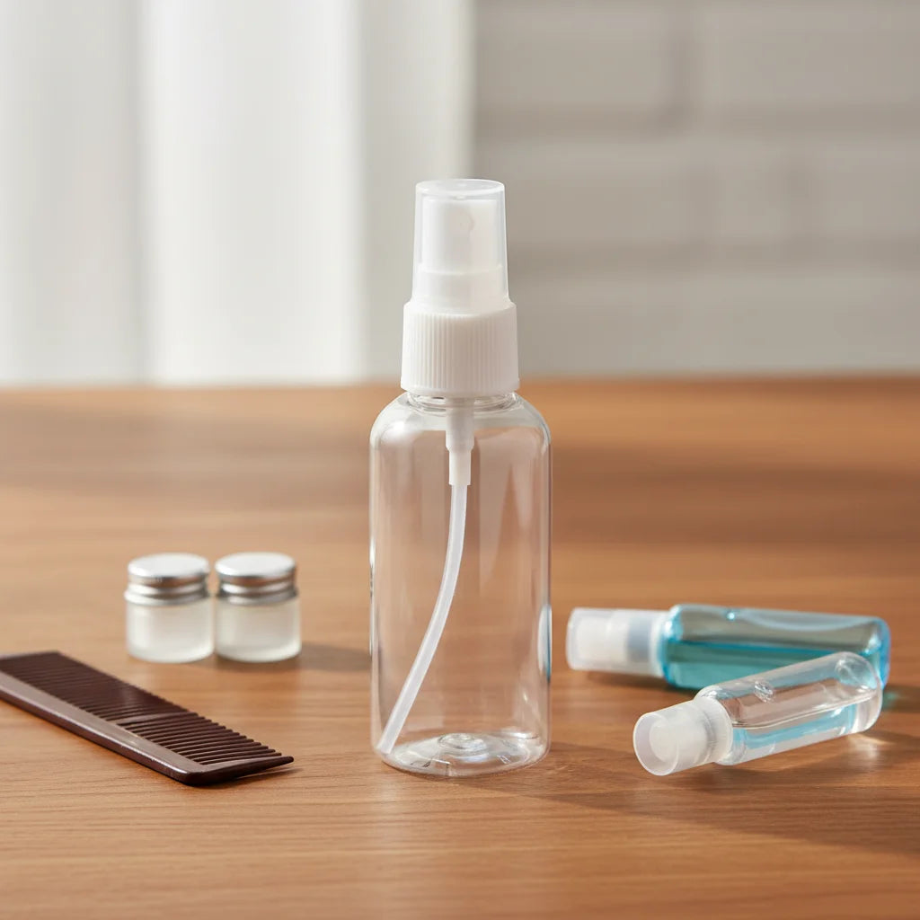 Factory Stock Transparent PET Plastic Fine Mist Spray Bottles for Skin Care Face Masks False Eyelashes Blush Sizes