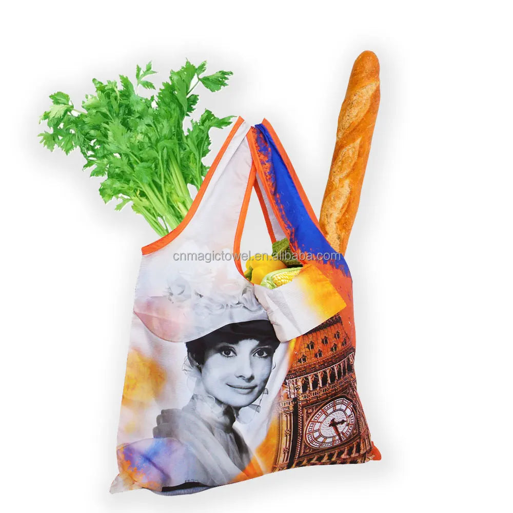 China Manufacturer Custom logo Wholesale Cheap Promotional Polyester Easycarry Folding Reusable Shopping Bags