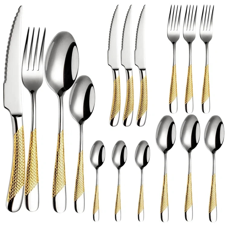 Hot Sale Gold Cutlery Set Stainless Steel Knife Fork Spoon Gold Silverware Metal Flatware Set for Wedding Star Diamond Handles