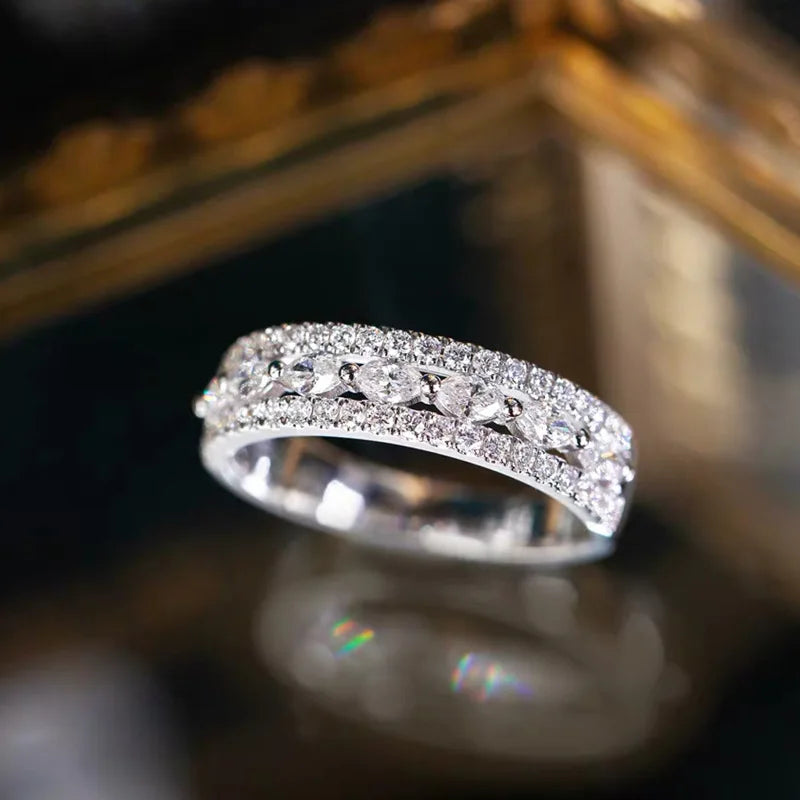 Huitan Manufactures Hot Eternity Anillos Many Shiny Zircon Rings Double Layer Lady Girls Daily Trendy Silver Fashion Rings