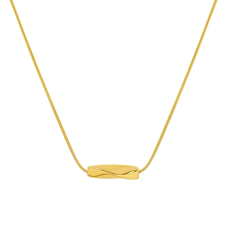 Vintage Twisted Tube Necklace Collarbone Chain 18K Gold-Plated Stainless Steel  Two-Color Optional Necklaces for Girls