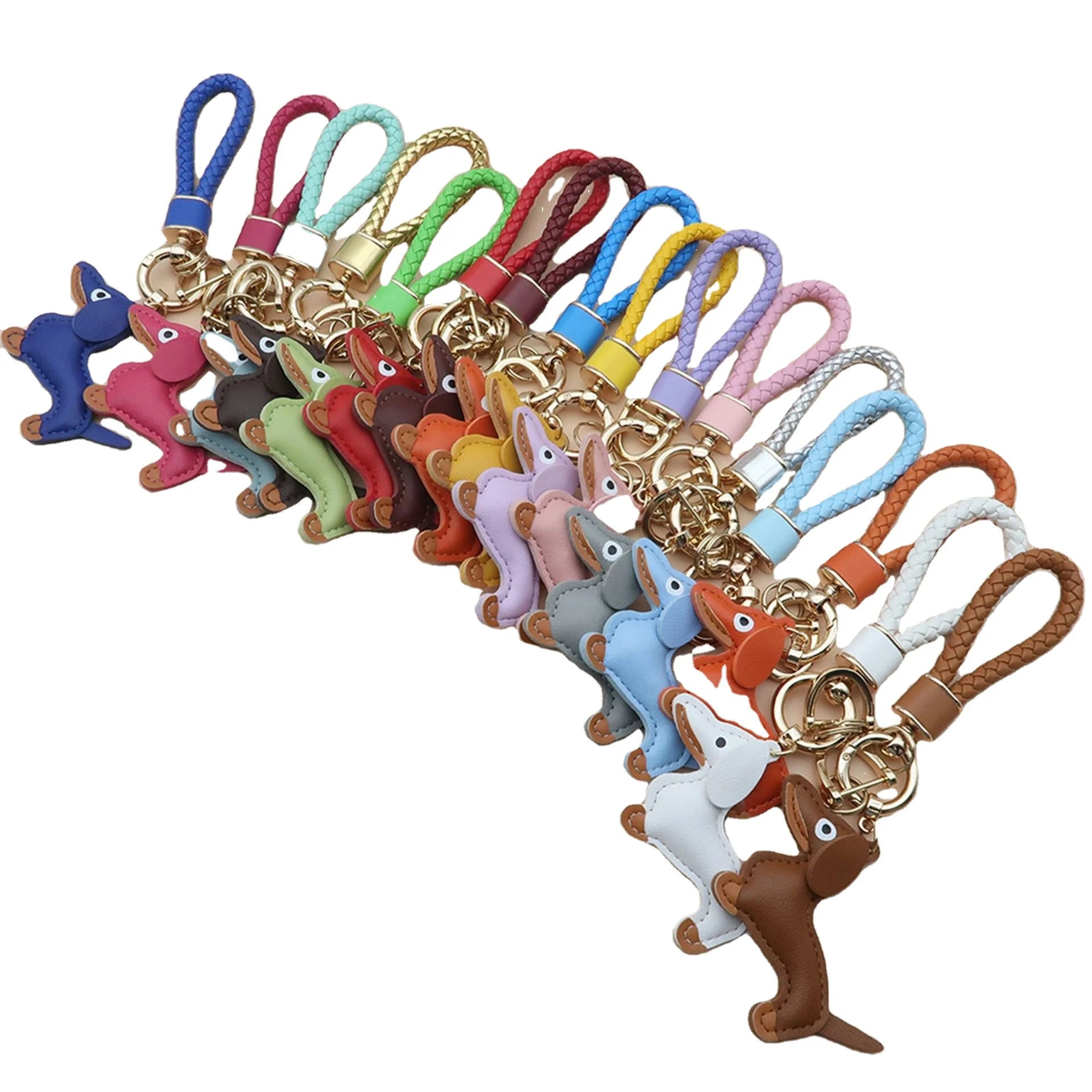 Hot Selling Designer Customized Dachshund Dog PU Leather Woven Rope Keychain Bag Pendant Car Keychain Luxury Keychain