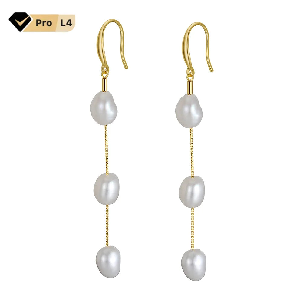 RINNTIN GPE12 925 Sterling Silver Earrings Natural Baroque Freshwater Pearls Earrings Gold Plated Drop Earings for Women