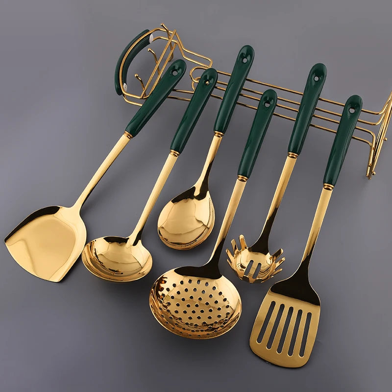 Ceramic Handle Kitchen Utensil Stainless Steel Cooking Spoon Spatula Household Spatula Soup Shell Noodle Spoon Rice Spoon