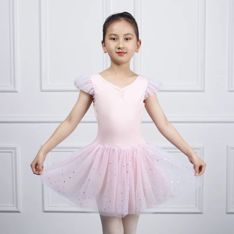 Ballet Leotards for Girls Children Nylon Spandex Training Leotard with Skirt