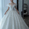 2023 New Fairy Pearl Lace Wedding Dress Luxury Embroidery Train Wedding Dress Elegant Strapless  Sequin Wedding Dress