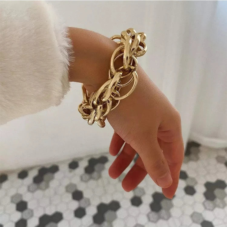 Fashion Trend Simplicity Gold Boho Big Thick Iron Link Bracelet for Women