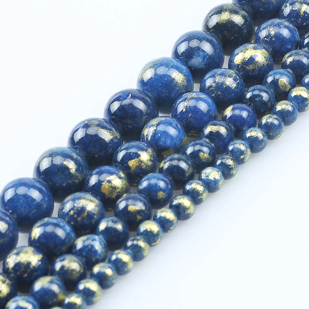 Wholesale 4/6/8/10 MM Dark Blue Gold Natural Semi Gemstone Round Loose Beads for DIY Jewelry Making