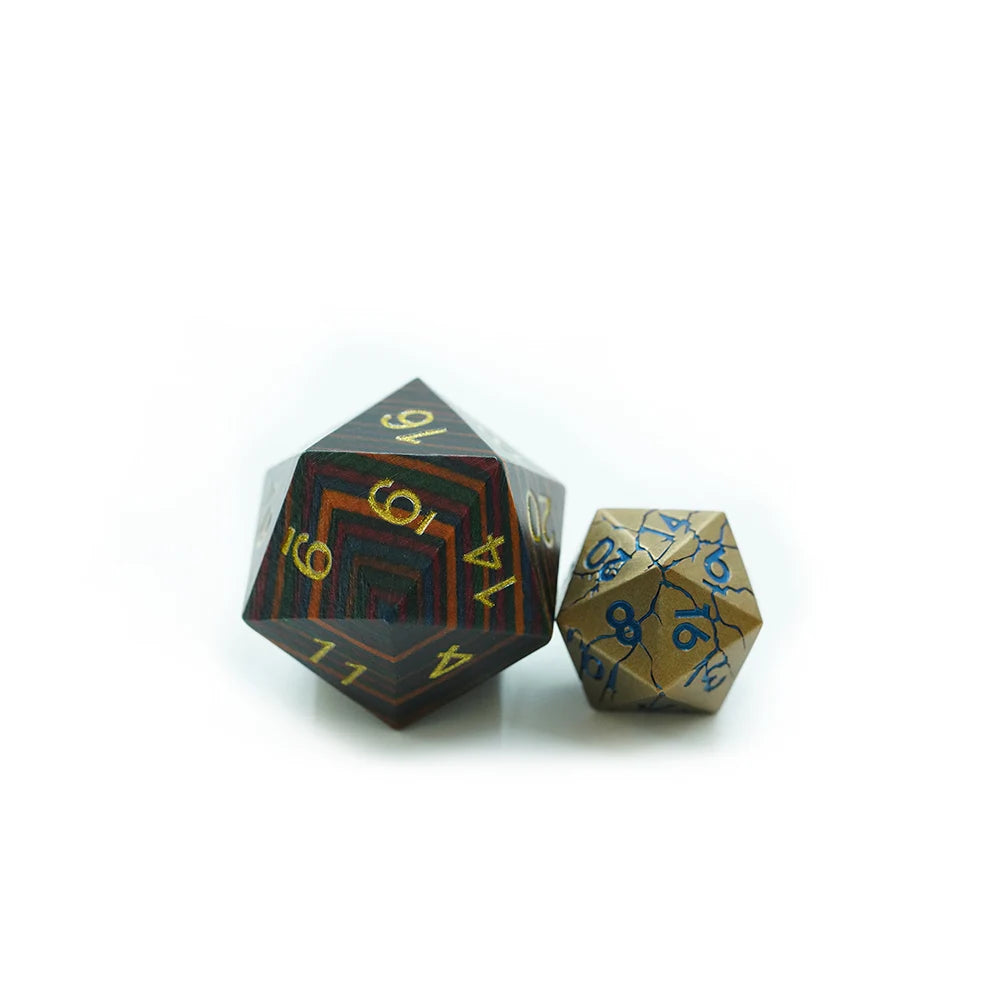 Wood DND D20 Single Polyhedral 33mm Dice With Stripe Style RPG D&D Dice Made With Wood for Dungeons and Dragons Role Playing