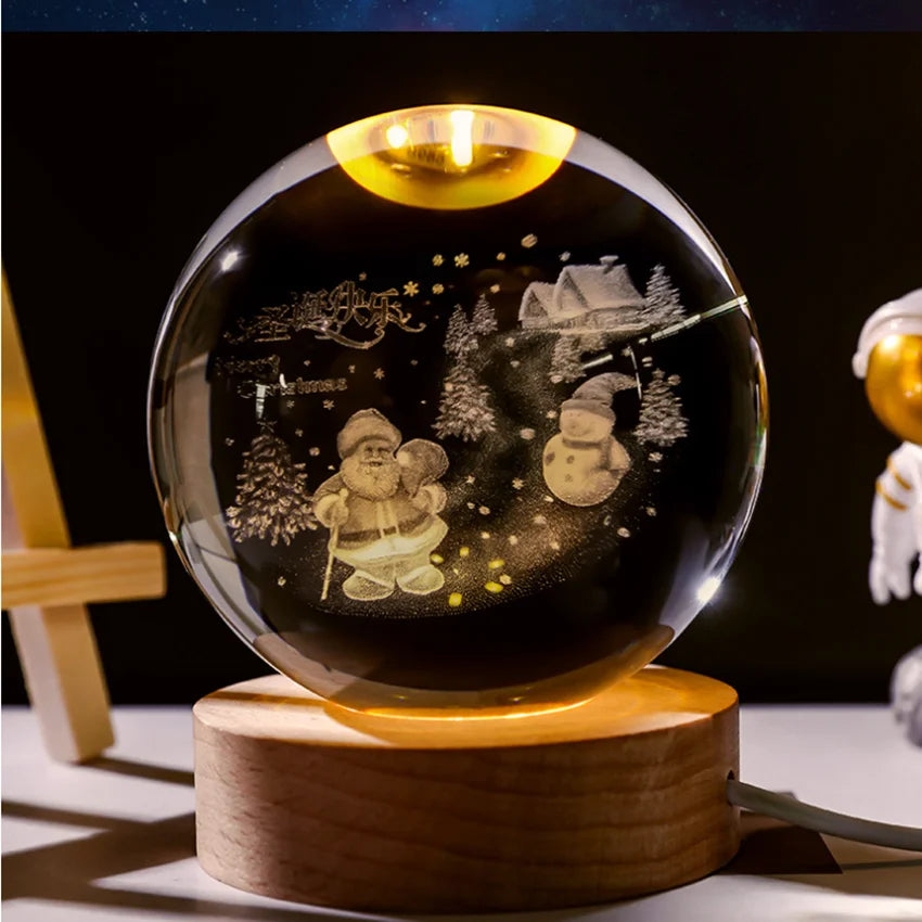 Beautiful Table Decoration 3D Laser Christmas Kids Gift Santa Claus Laser Engraved Crystal Ball Light