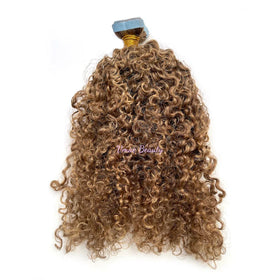 Vmae Raw European Human Hair Tape in Extensions Deep Curly Highlight Color 24 60 613 Blonde Tape in Hair Extensions Human Hair