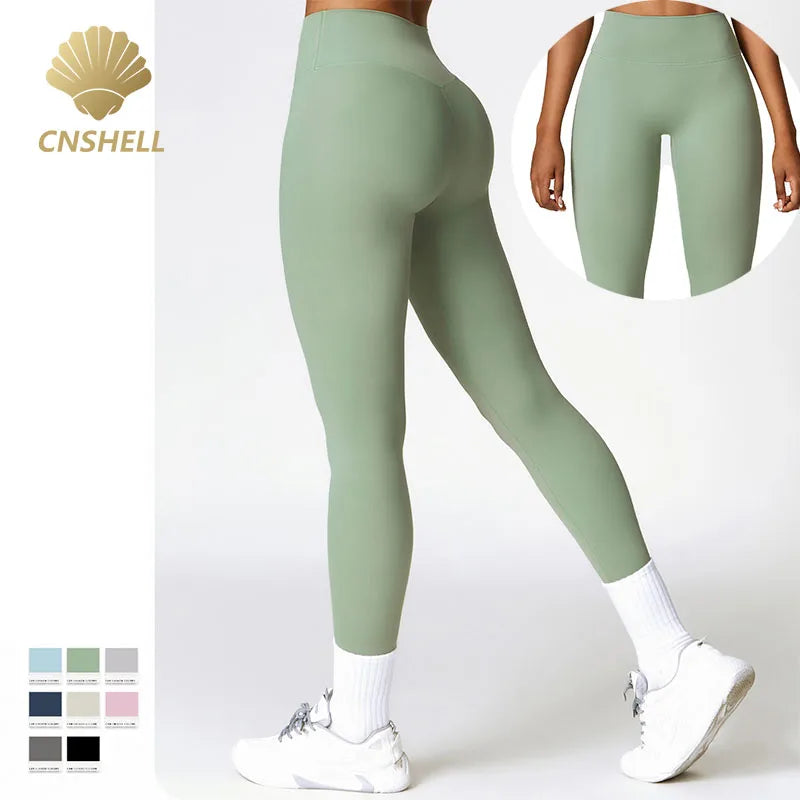 CNSHELL Custom Logo Brushed Fabric High Waist Spandex Compression Yoga Fitness Running Gym Workout Legging