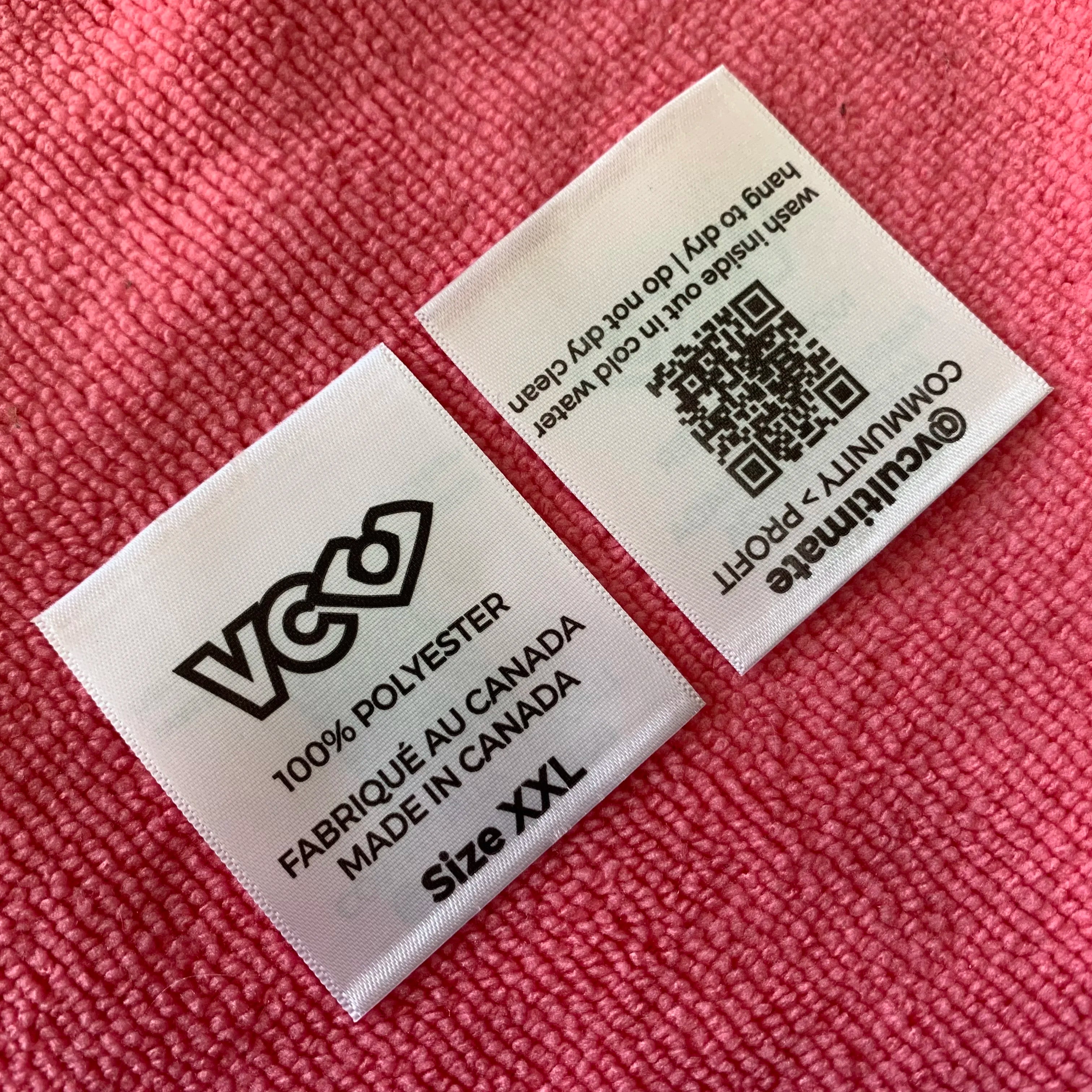 Super Quality Printing Double Sides Washing Care Satin LabelQR Code logo Top Sewing Clothing Inside Tag