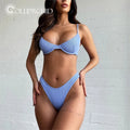 2025 Custom Printed High Rise 2-Piece Bikini for Women Solid Pattern Swimsuit Set