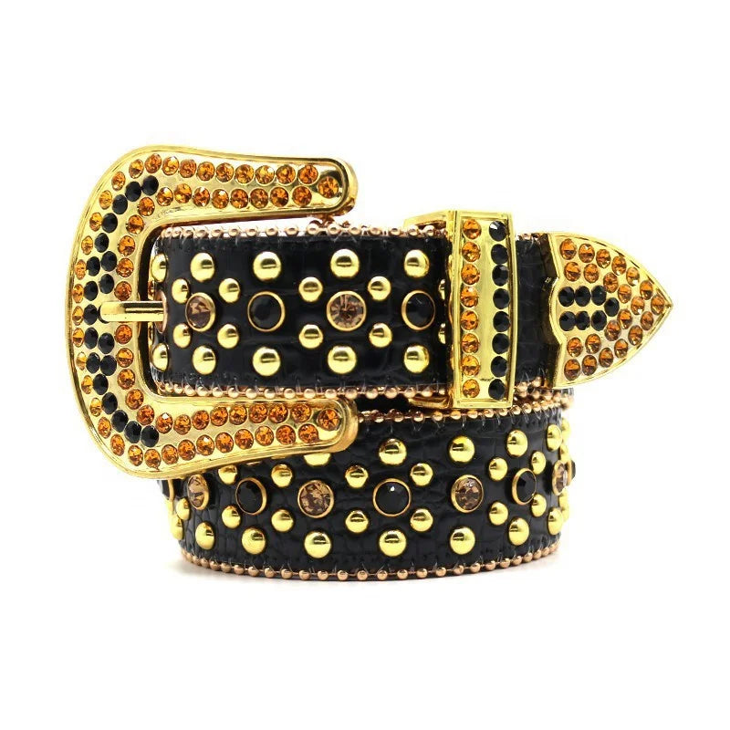 Western Cowboy Luxury High Quality Rhinestone Alloy Designer PU Leather Wide Men's Women's Accessories Waist Studded Belts