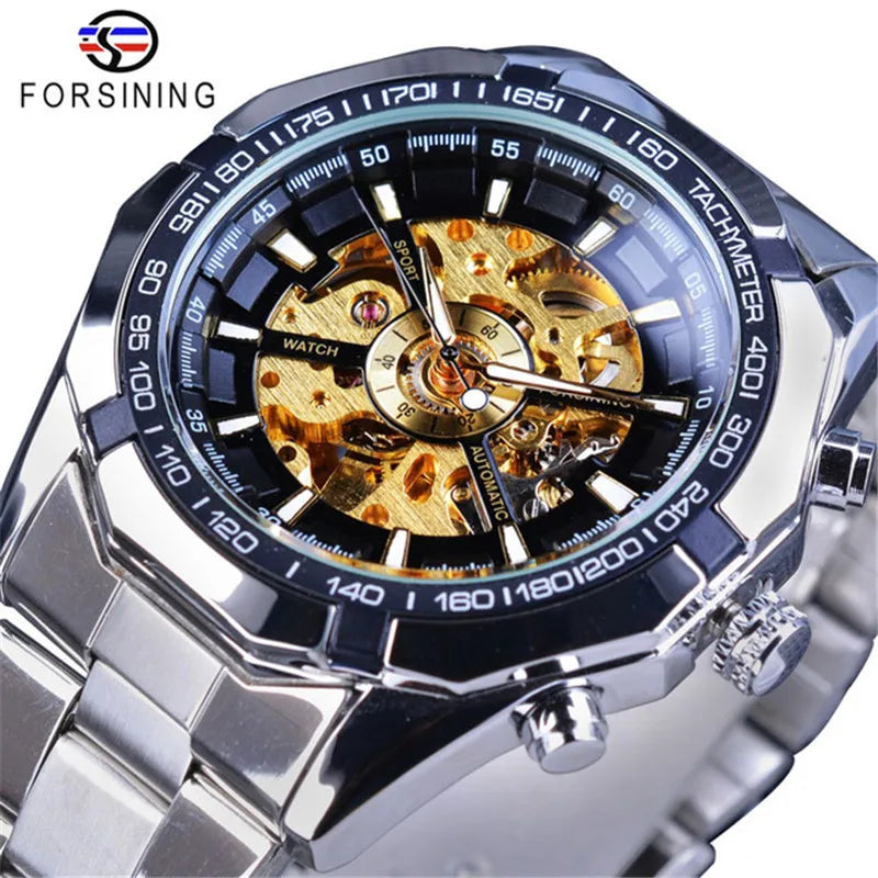 Winner Men Sport Watches Skeleton Stainless Steel Business Mechanical Watch Luxury Automatic Casual Waterproof Clock Man