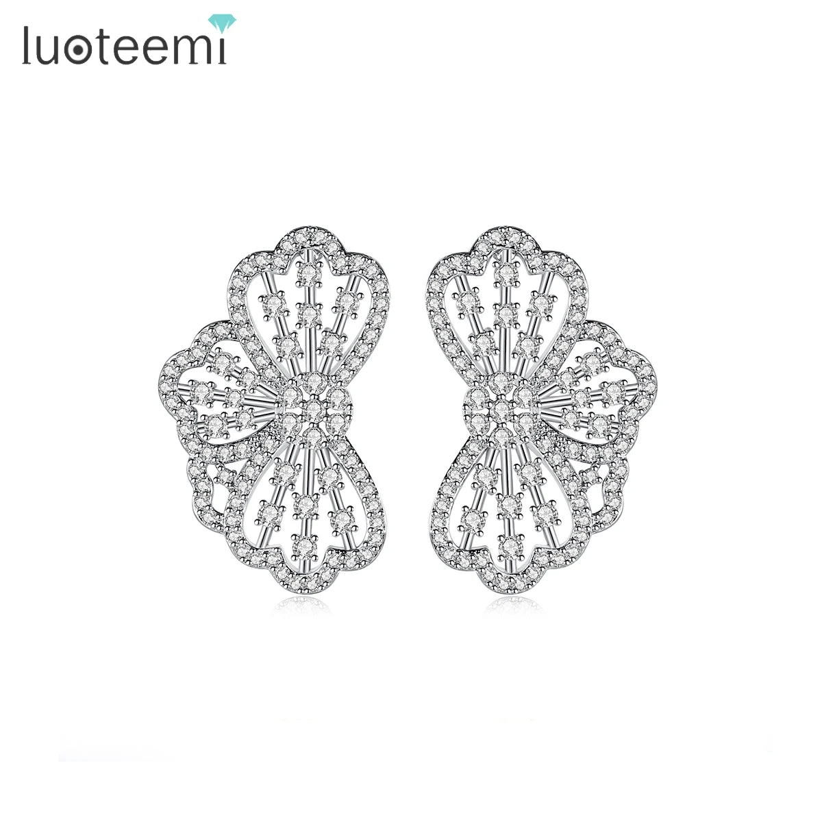 LUOTEEMI Fancy Big Elegant Large Rattan Gold Brass Cz Drop Stud Luxury Cubic Zircon Woman Flower Earring