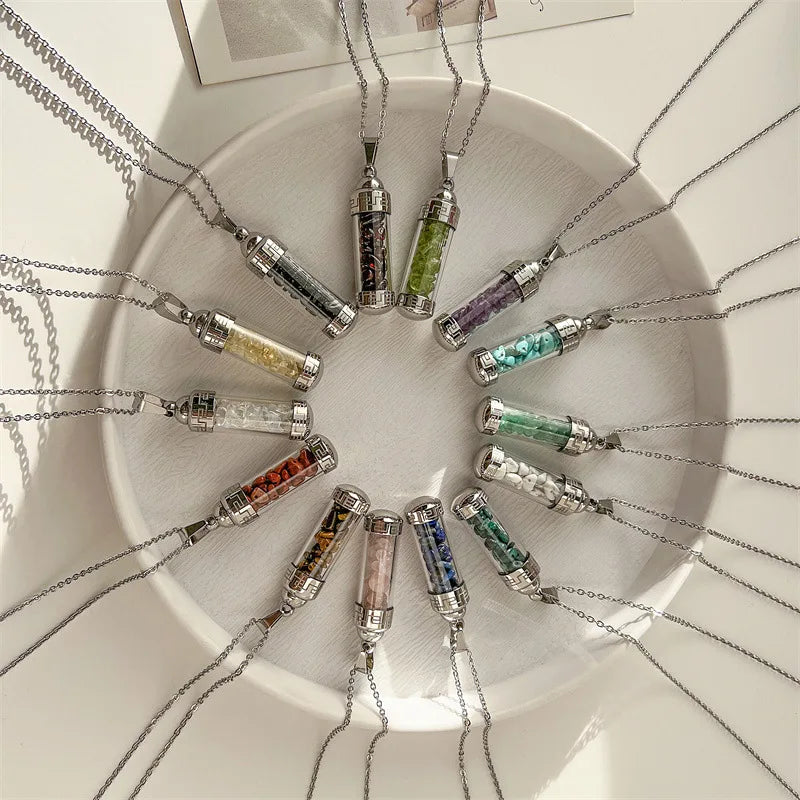 MIENTER Perfume Bottle Pendant Necklace Fashion Luxury Stainless Steel Chain Glass Bottle Pendant Necklaces