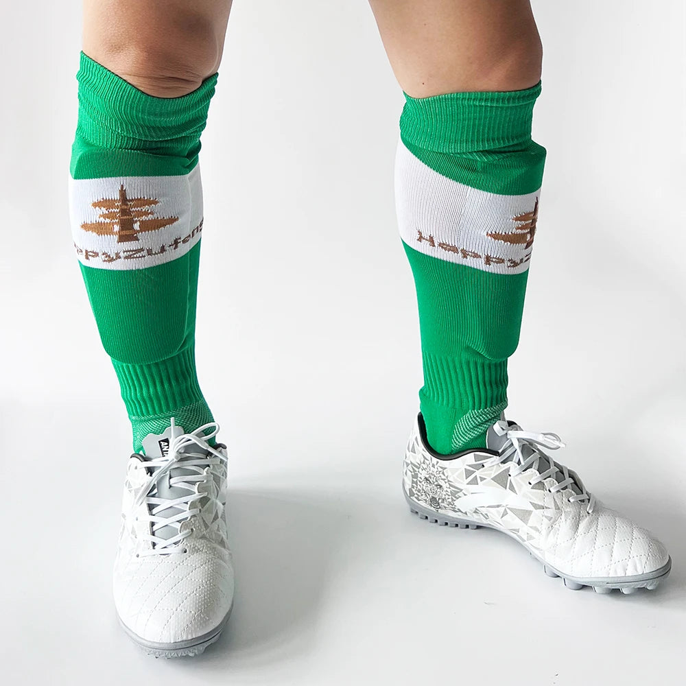 Happyzufeng Custom Crew High Soccer Sport Socks Knitted Long Knee Pocket Shin Guard for Children Youth Autumn Seasons Bottom