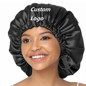 Low Moq Hair Accessories Custom Logo Printed Hat With Adjustable Buckle Beanies Satin Hair Bonnets