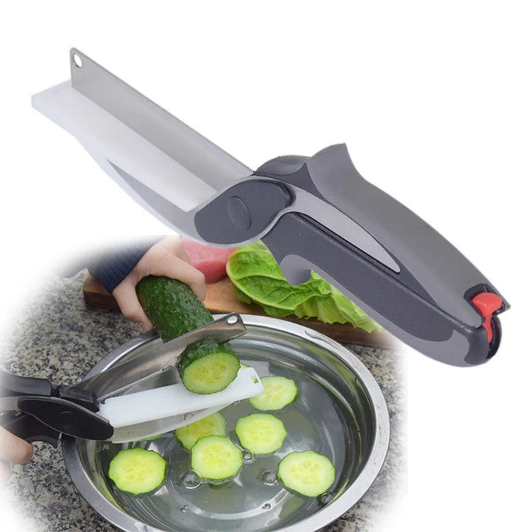 2024 New Convenient 2 in 1 Kitchen Food Chopping Scissors Fruit Vegetable Slicer Scissor Cutting Board Scissors
