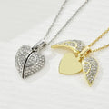 Stainless Steel Women Crystal Zircon Heart Wings Engraved Pendant Necklace