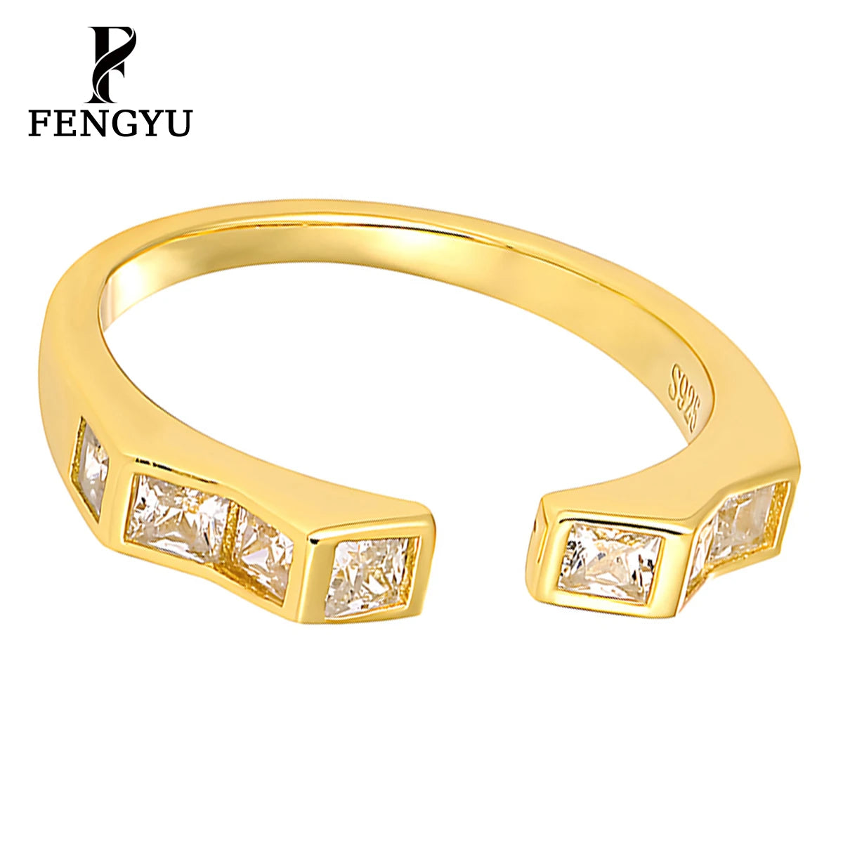 Fine 18k Gold Geometry Zircon Rings for Women 925 Sterling Silver Fashion Gemstone Adjustable Ring Custom Jewelry Wholesale