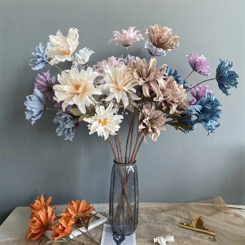 C-AD003 Wholesale High-quality Artificial 4 Heads Silk Dahlia Flowers Branch for Wedding Home Party Decoration